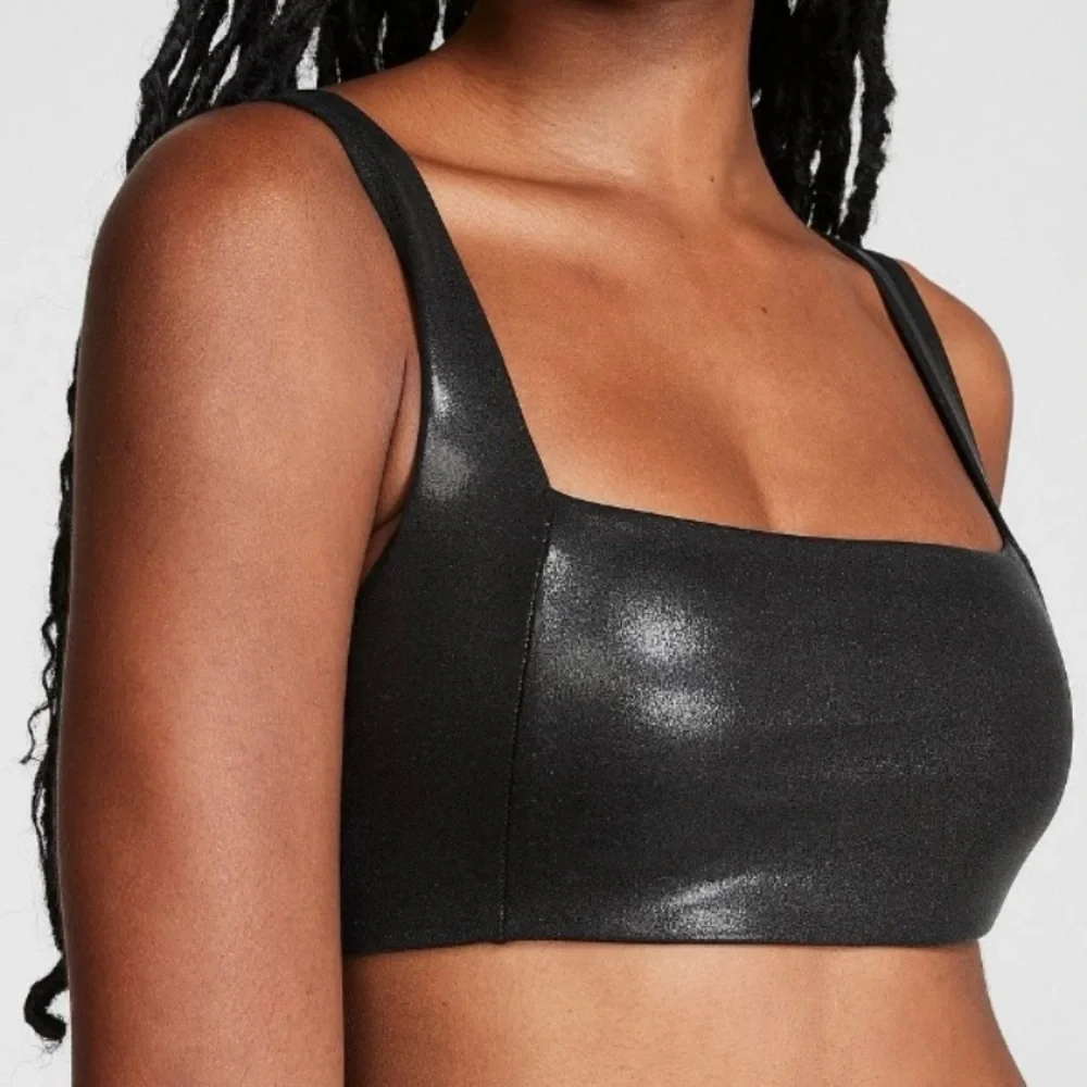Victoria’s Secret Pink Ultimate Square-Neck Sports Bra Black Sparkle Size Large - Picture 1 of 17